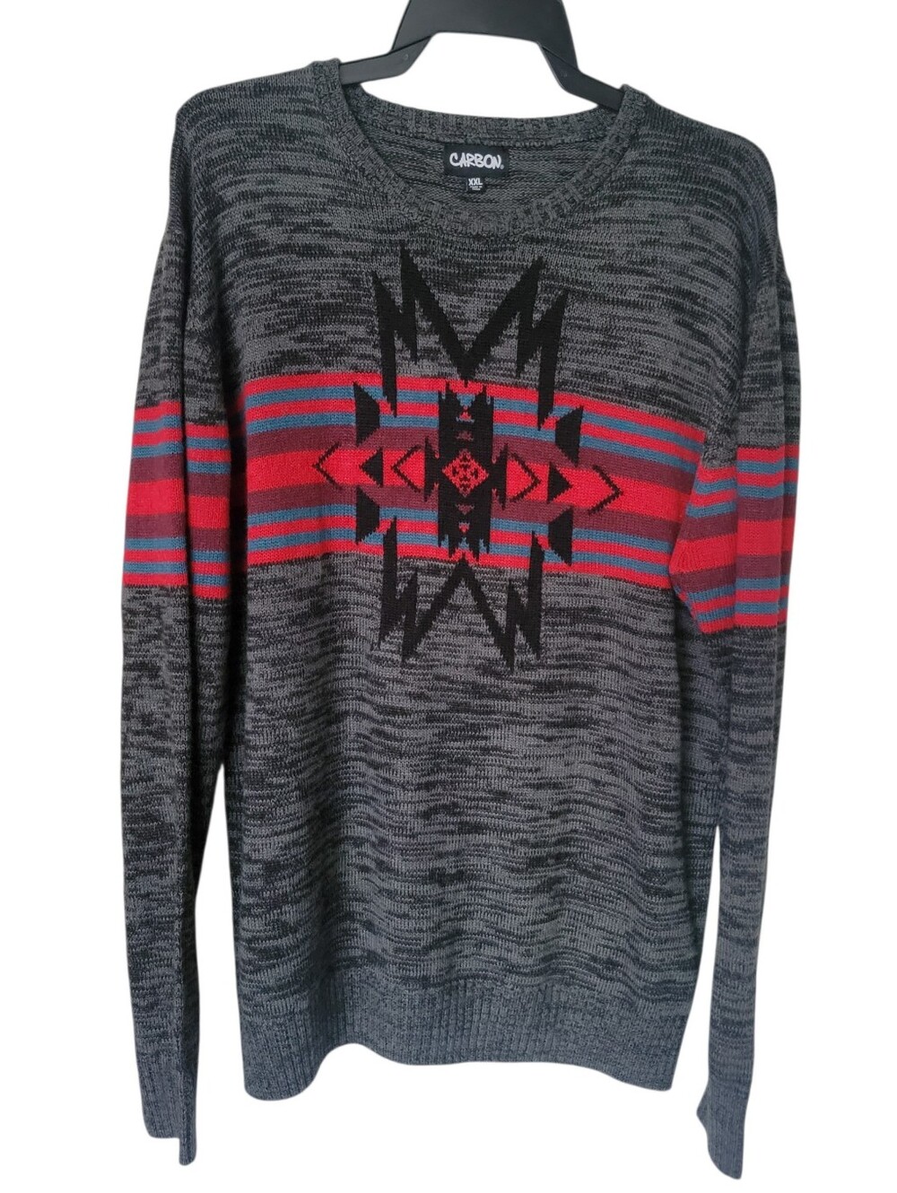 Carbon Men’s Grey Sweater with Red Aztec Stripe